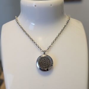 Silver Aromatherapy Locket Pendant Necklace